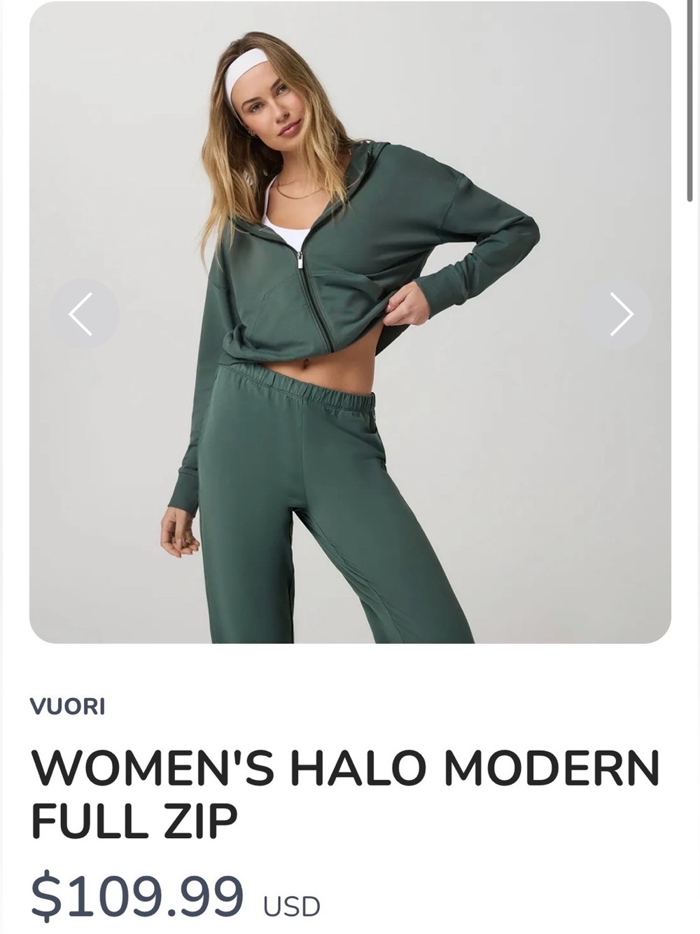 Vuori Halo Modern Full Zip Sz S
